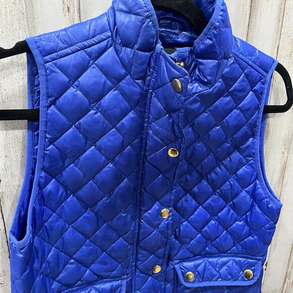 J CREW Womens Shiny Quilted Field Vest Jacket Size XSP Blue Sleeveless Down - Picture 2 of 8